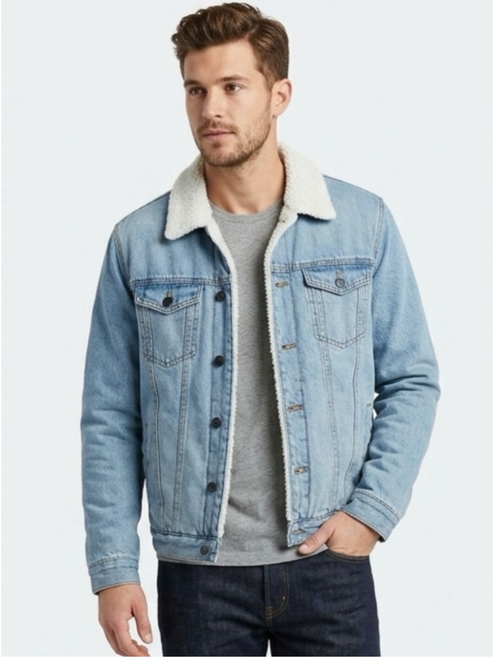 AÉROPOSTALE Sherpa Lined Denim Trucker Jacket XL Light Wash Cotton Cozy Winter